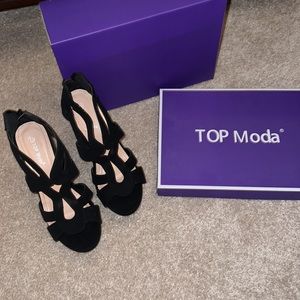 TOP Moda Black Wedge Heels, size 7.5